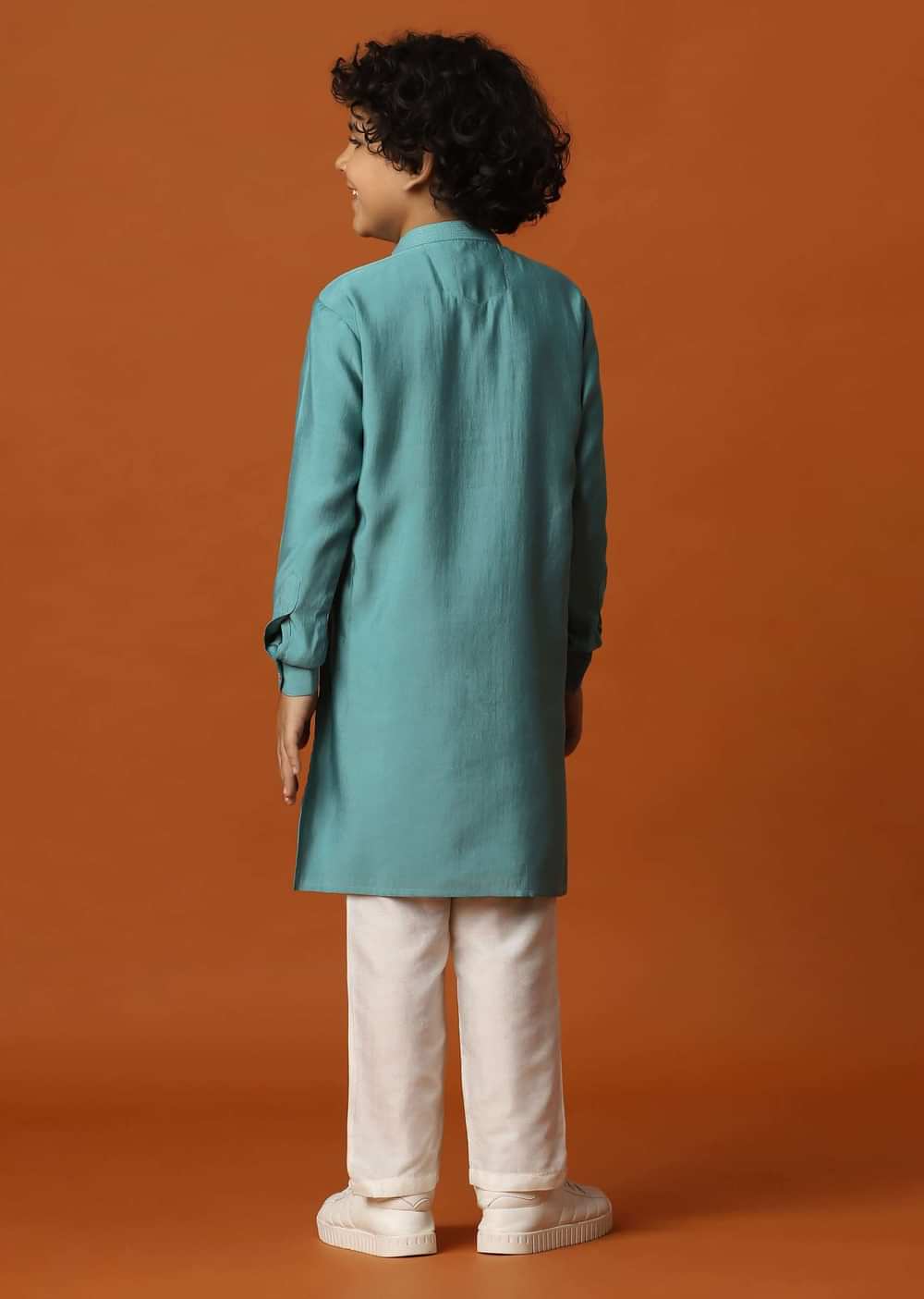 Mint Blue Kurta Set In Silk For Boys