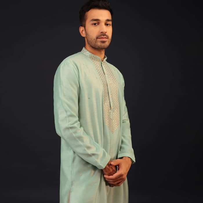 Aqua Green Embroidered Kurta Set