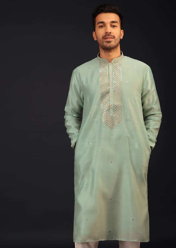 Aqua Green Embroidered Kurta Set