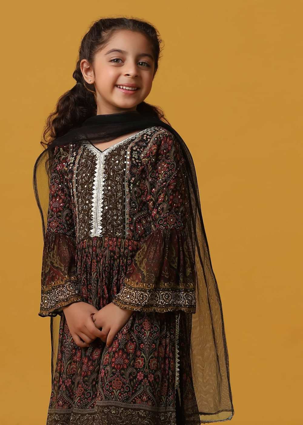 Kalki Multi-Color Embroidered Kurta Palazzo Set In Georgette For Girls