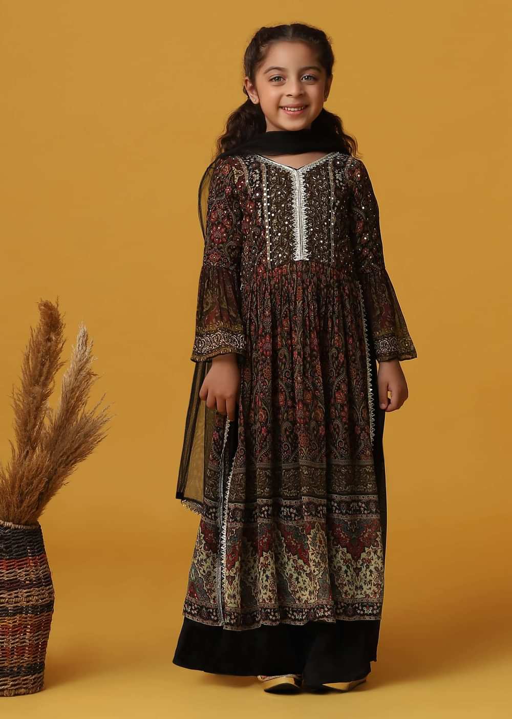 Kalki Multi-Color Embroidered Kurta Palazzo Set In Georgette For Girls