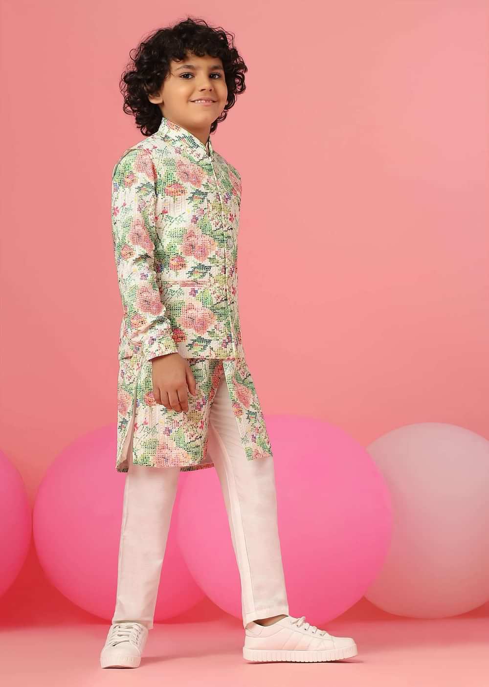Kalki Multicolor Bandi Jacket Kurta Set In Silk With Thread Work