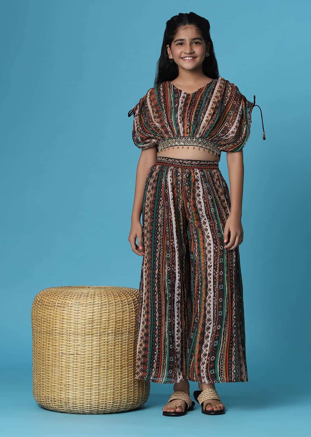 Kalki Multicolor Printed Top And Palazzo Set In Georgette For Girls