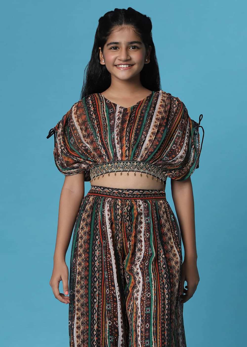 Kalki Multicolor Printed Top And Palazzo Set In Georgette For Girls