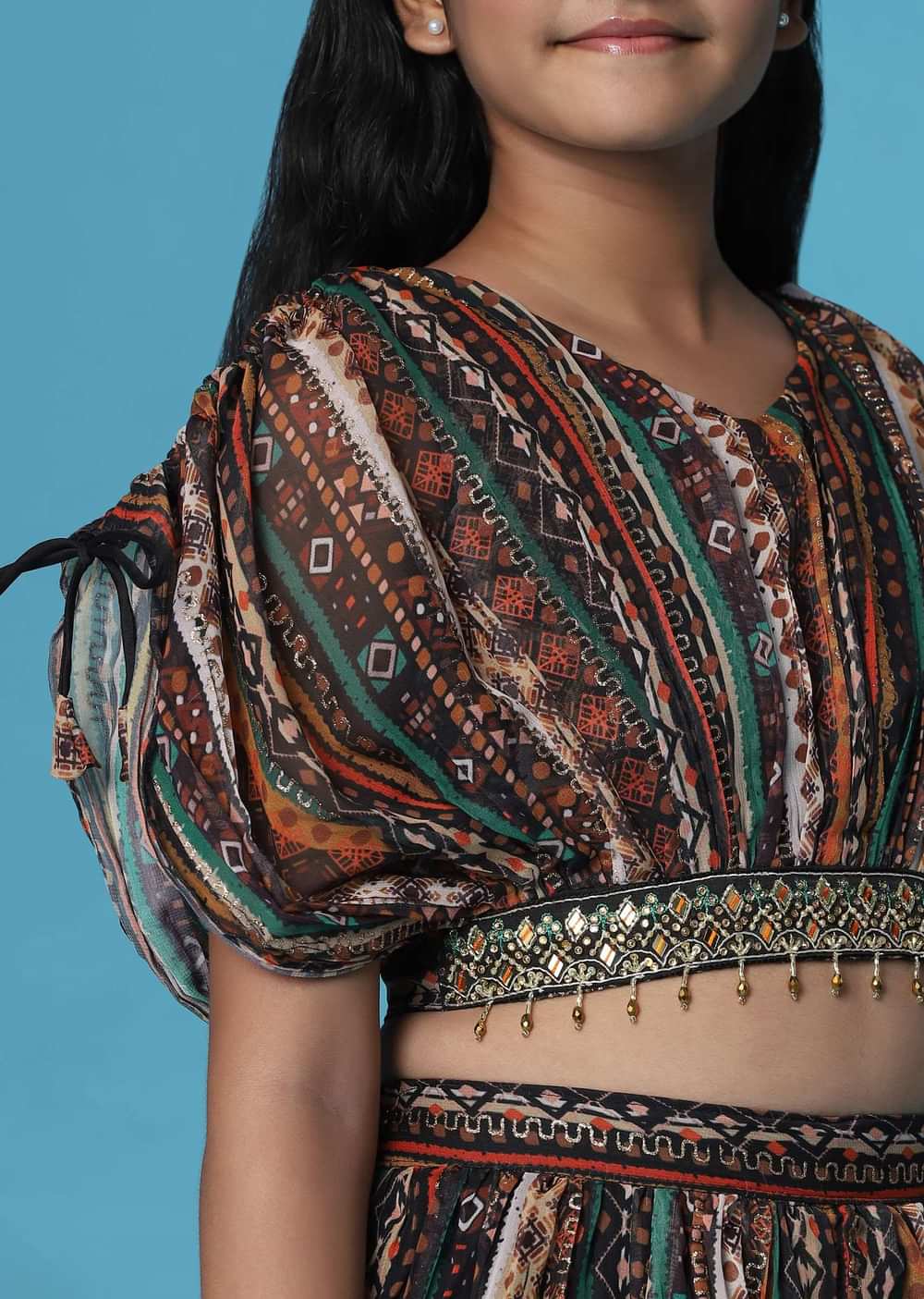Kalki Multicolor Printed Top And Palazzo Set In Georgette For Girls