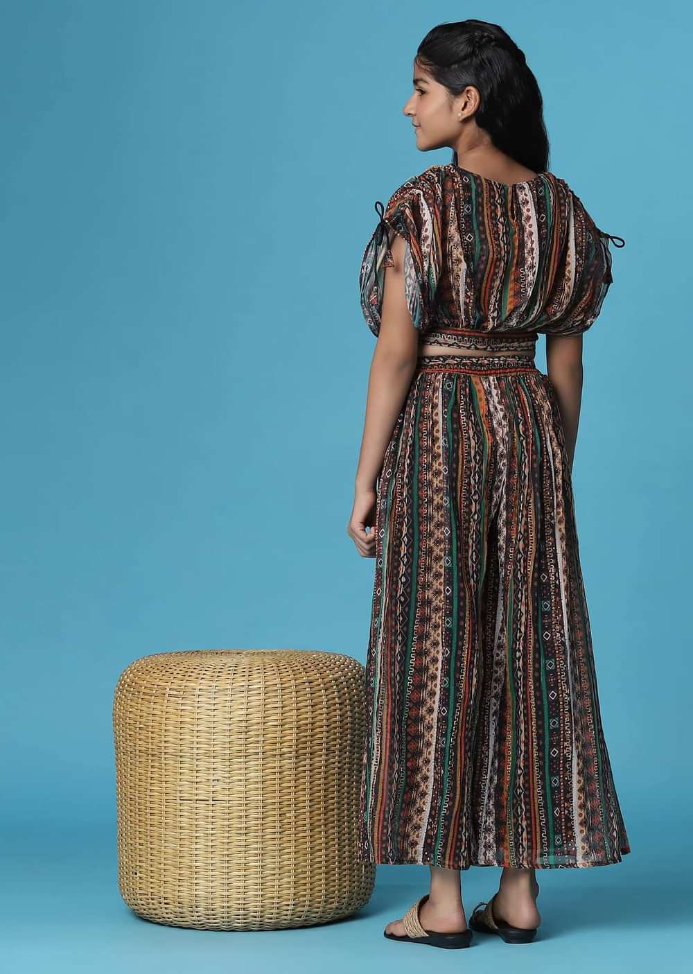 Kalki Multicolor Printed Top And Palazzo Set In Georgette For Girls