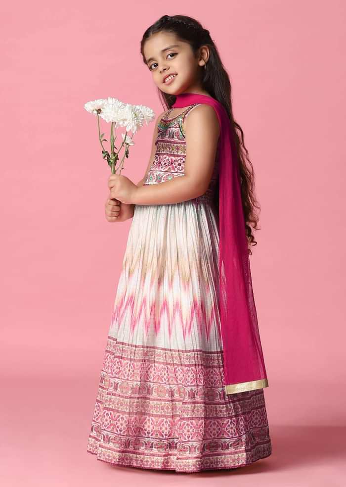 Kalki Multicolored Embroidered Gown In Georgette For Girls