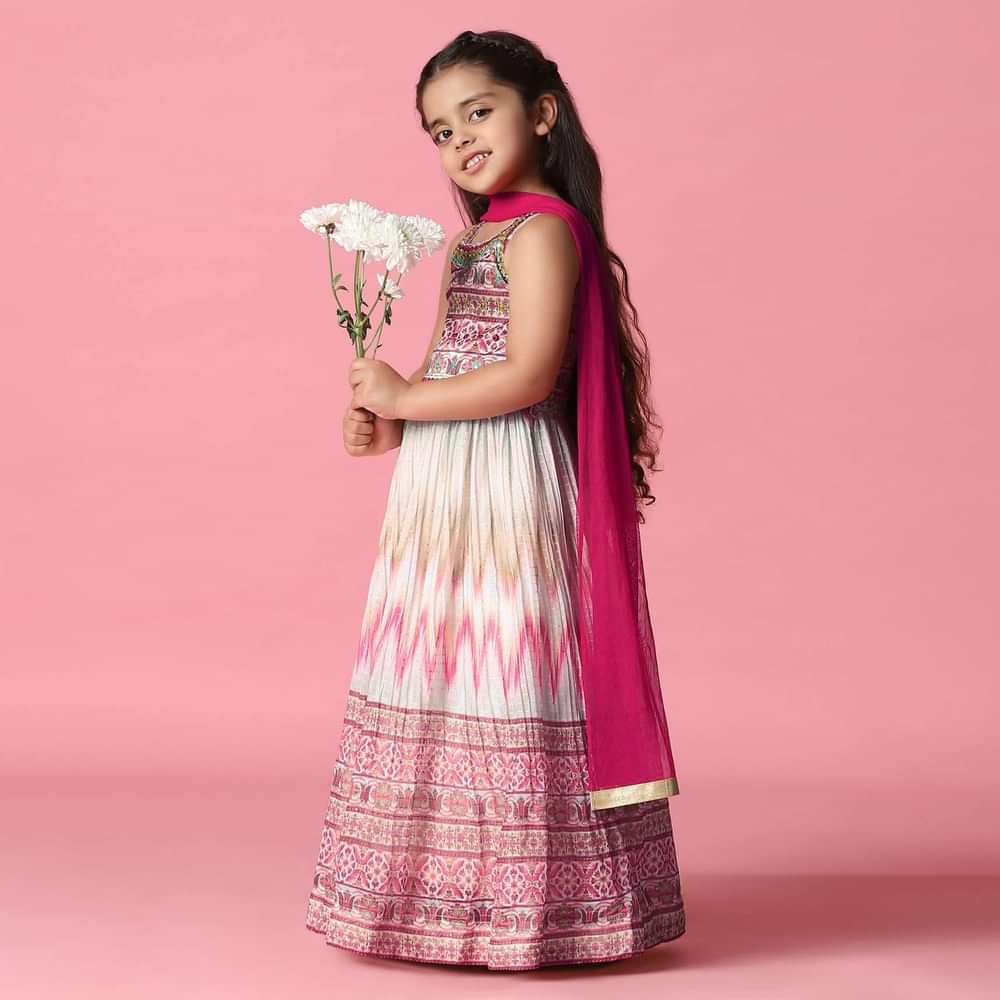 Kalki Multicolored Embroidered Gown In Georgette For Girls