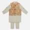 Kalki Mustard Yellow Floral Printed Jacket Kurta Set In Cotton For Boys