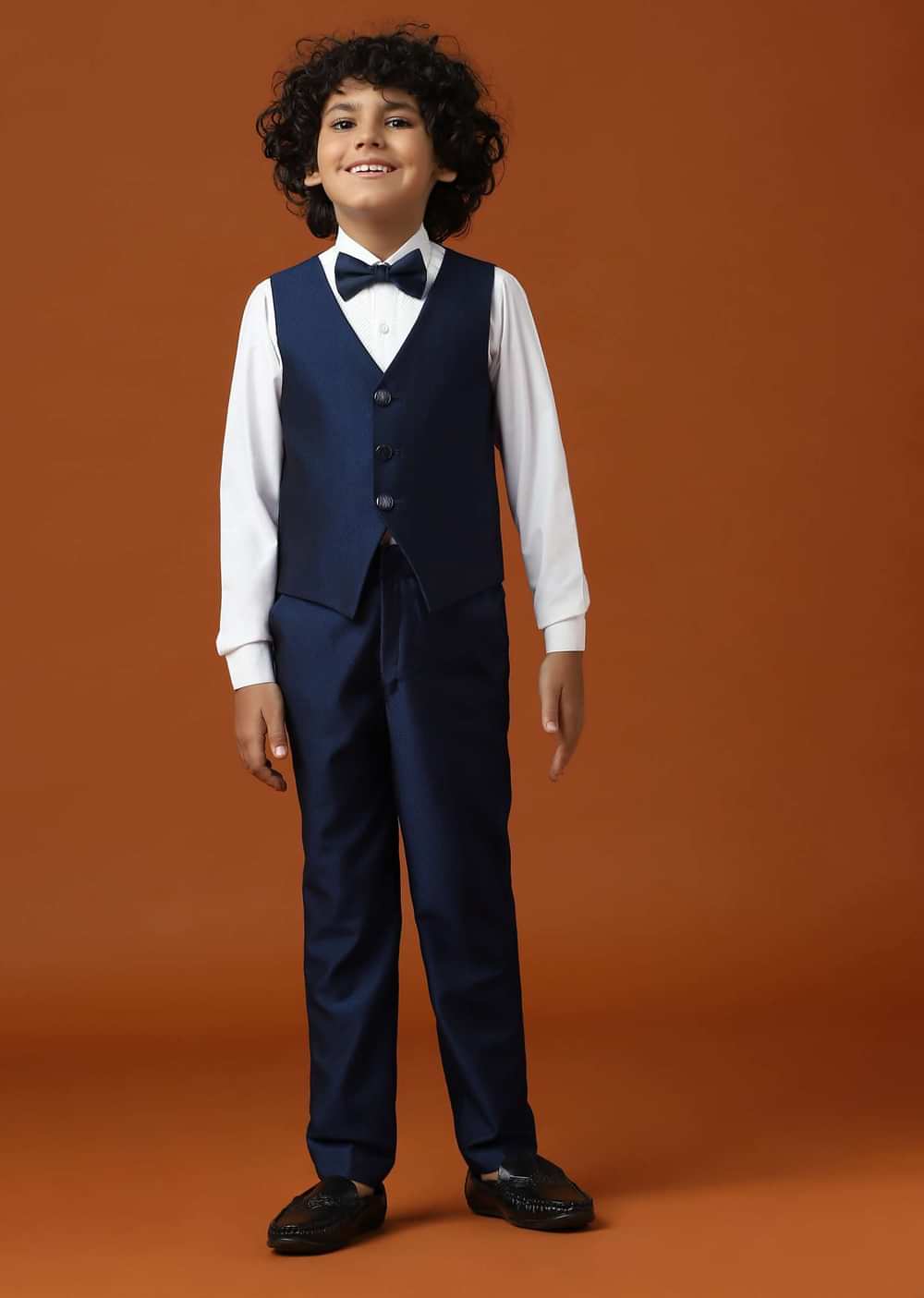 Kalki Navy Blue Tuxedo Set InTerry Rayon With Embroidery For Boys
