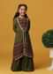 Kalki Olive Green Embroidered Top And Palazzo Set In Georgette For Girls