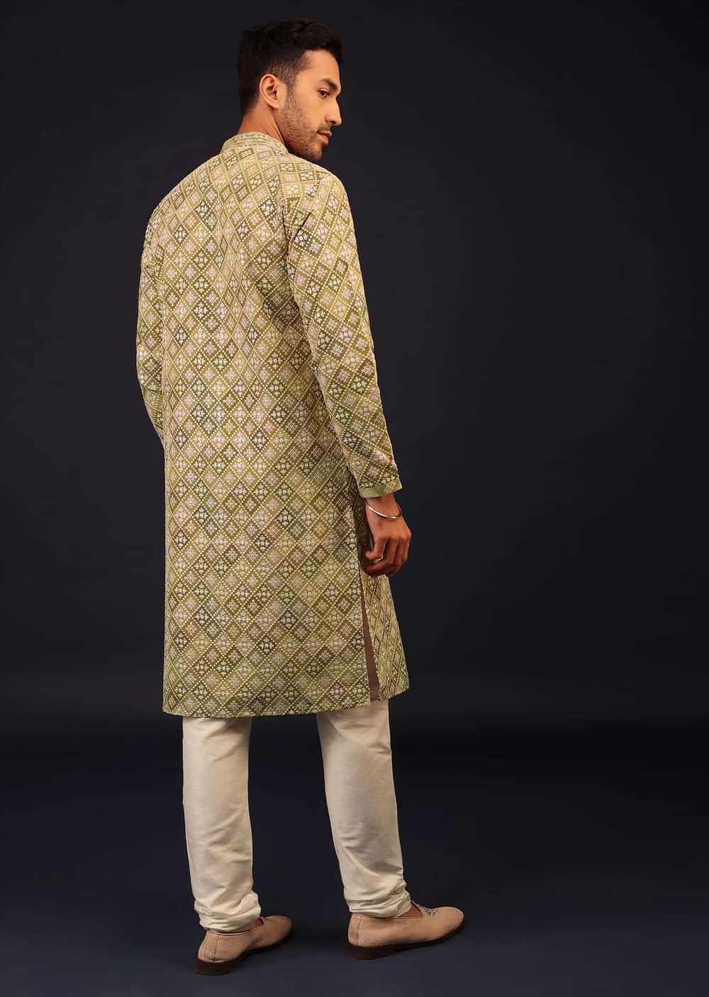 Olive Green Thread-Embroidered Kurta Set