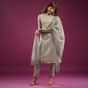 Silver Grey Pant Suit In Organza With Embroidery