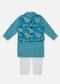 Kalki Peacock Blue Floral Printed Jacket Kurta Set In Cotton For Boys