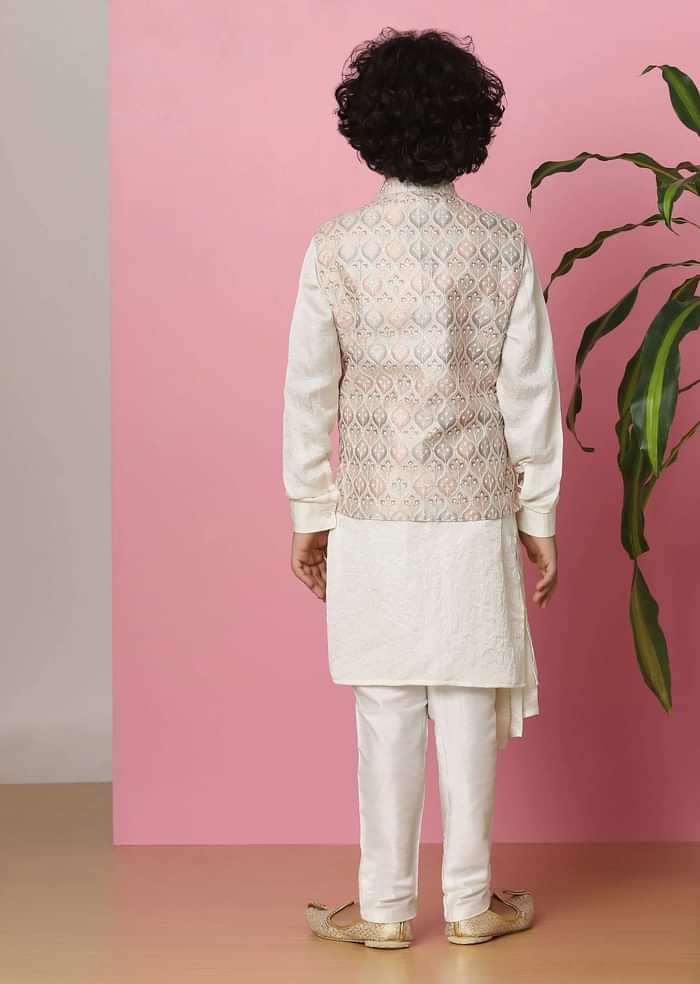 Kalki Petal Pink Bandi Jacket Set With Lucknowi Threadwork for Boys