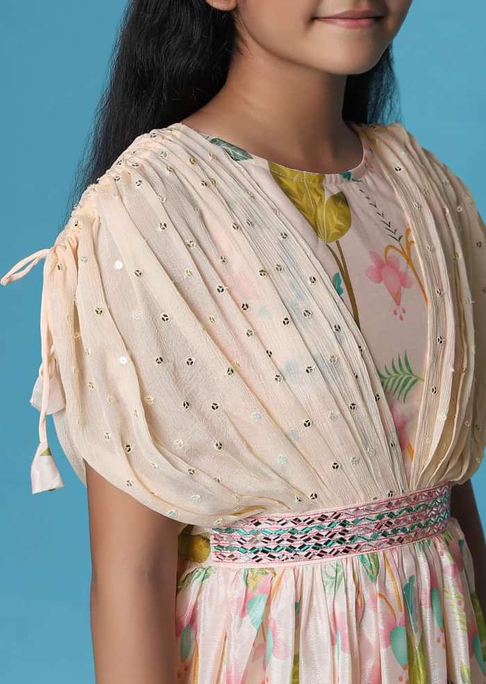 Kalki Petal Pink Gown In Georgette With Fancy Sleeves For Girls