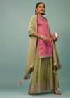 Rose Pink Palazzo Suit With Nile Green Embroidered Palazzo & Dupatta