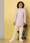 Kalki Pink Sherwani Set With Threadwork In Silk For Boys