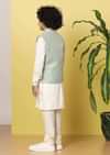 Kalki Pista Green Boys Bandi Jacket Set With In Silk With Threadwork