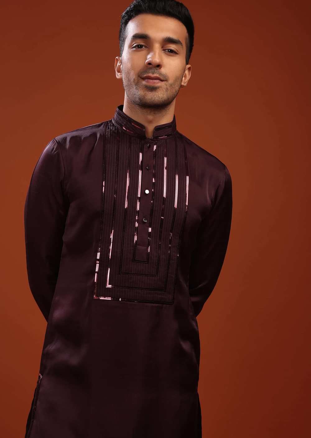 Grape Purple Wine Festive Kurta In Mini Silk With A Cocktail Look