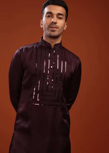 Grape Purple Wine Festive Kurta In Mini Silk With A Cocktail Look