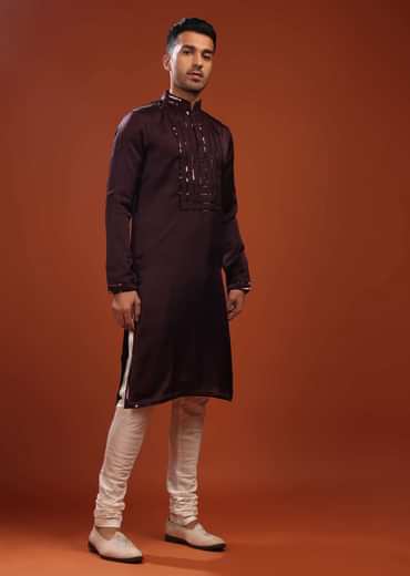 Grape Purple Wine Festive Kurta In Mini Silk With A Cocktail Look