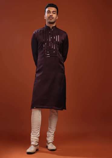 Grape Purple Wine Festive Kurta In Mini Silk With A Cocktail Look