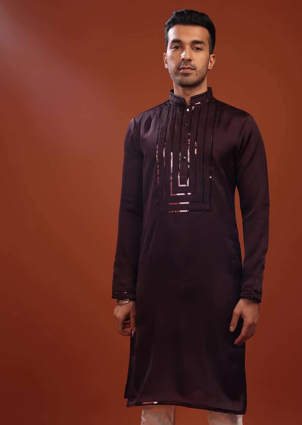 Grape Purple Wine Festive Kurta In Mini Silk With A Cocktail Look