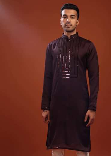 Grape Purple Wine Festive Kurta In Mini Silk With A Cocktail Look