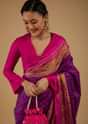 Grape Purple Saree In Silk With Ikat Weave Patola Work