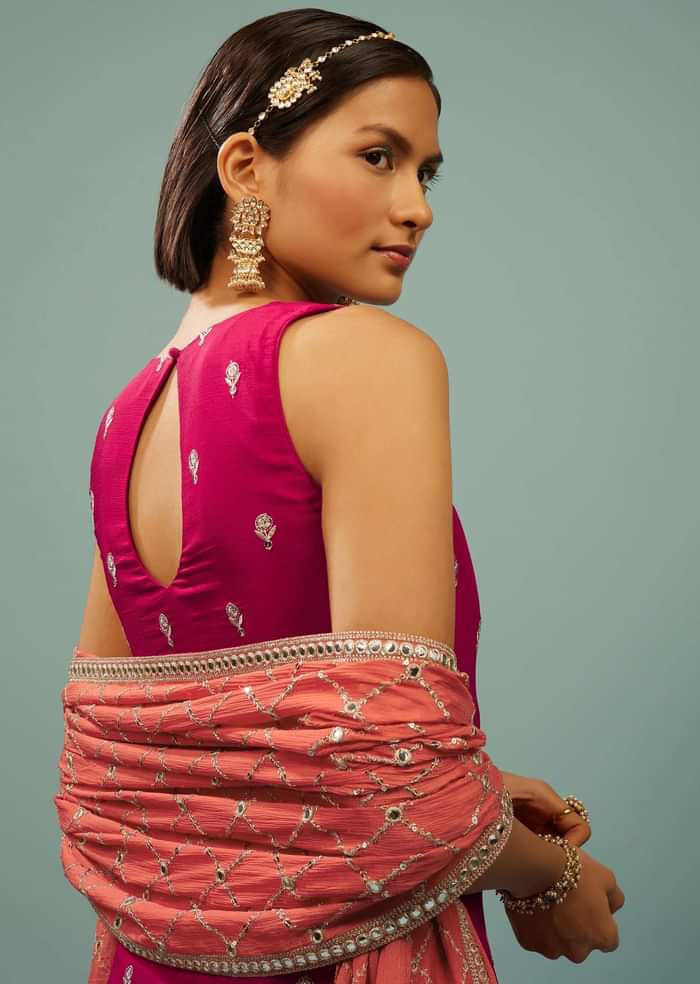 Hot Pink Sharara Suit With Embroidery