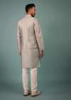 Silver Bandi Jacket Set In Silk With Pink & White Cross Stitch Embroidery