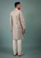 Silver Bandi Jacket Set In Silk With Pink & White Cross Stitch Embroidery