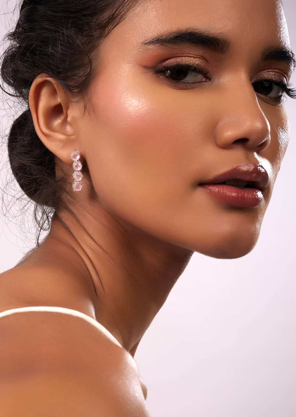 Silver Plated Diamond Necklace Set With Pink Stones