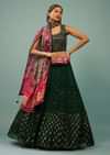 Deep Green Tiered Lehenga Choli Set In Georgette With Embroidery