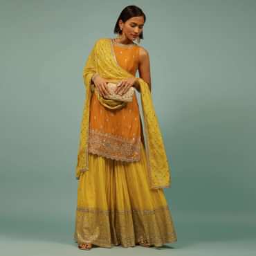Chrome Yellow Sharara Suit With Embroidery