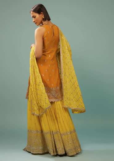 Chrome Yellow Sharara Suit With Embroidery