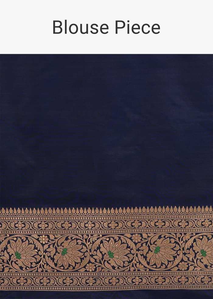 Navy Blue Saree In Pure Banarasi Silk With Upada Zari Weave In Floral Jaal Work