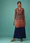 Midnight Blue Palazzo Suit Set In Crepe With Kashmiri Floral Print And Embroidery