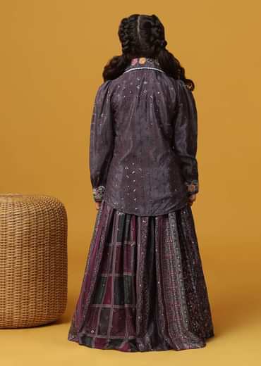 Kalki Wine Purple Top And Skirt With Sequins Embroidery In Chinon For Girls