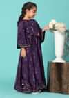 Kalki Wine Purple Top and Lehenga Set In Moga Silk With Print For Girls