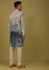 Powder Blue Printed Linen Kurta