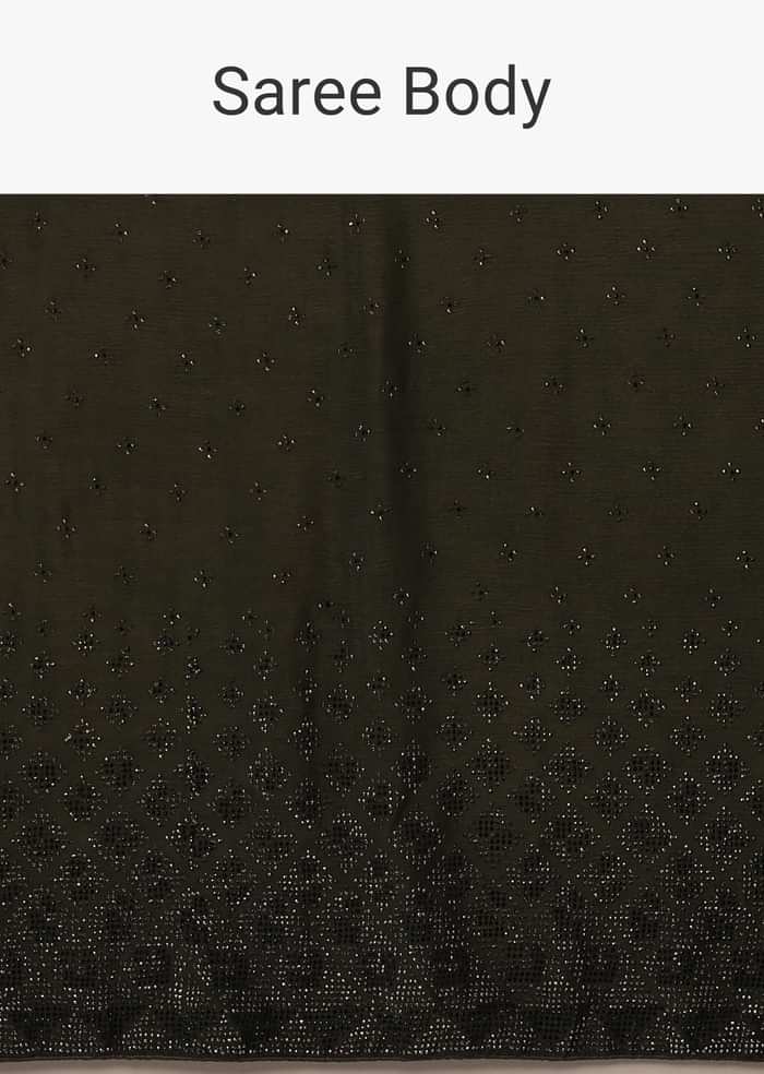 Kombu Green Saree With Stones Embellishment, Crafted In Chiffon With Stones Embellished In Buttis