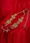 Kundan and moti studded long necklace with multi layer chain in cream pearls and pink marble bead only on kalki