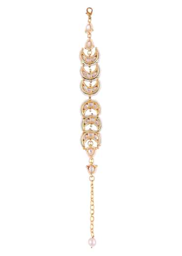 Kundan And Pearl Bracelet In Gold Tone