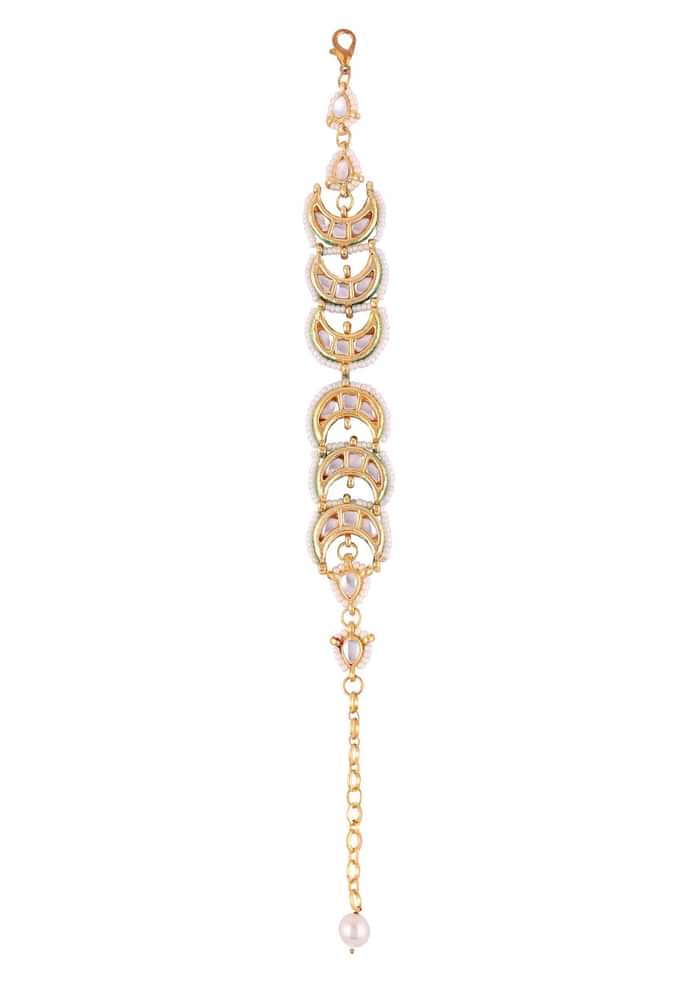 Kundan And Pearl Bracelet In Gold Tone