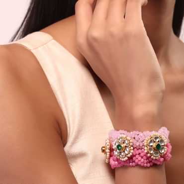 Kundan Bracelet With Pink Crystal Beads