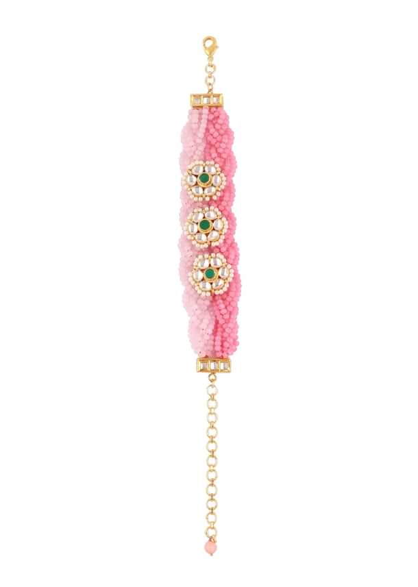 Kundan Bracelet With Pink Crystal Beads Kundan Bracelet With Pink Crystal Beads
