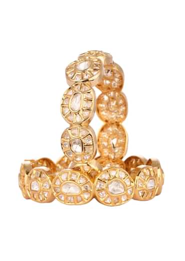 Kundan Polki Handcrafted Mixed Metal Bangles In Rose Gold