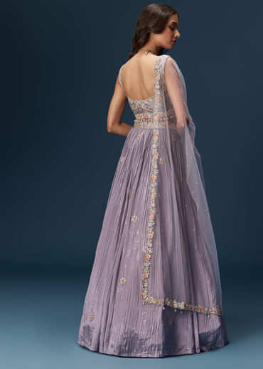 Lavender Bridesmaid Lehenga With Sweetheart Neckline Blouse And Embroidered Dupatta